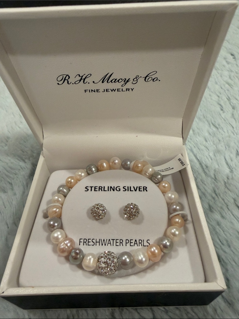 Freshwater Pearl Bracelet in Multicolor Pearlescent with Earrings